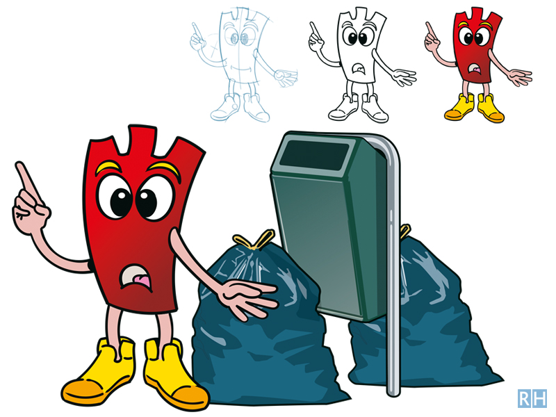 cartoon-illustratie, beeldmerk vuilophaaldienst